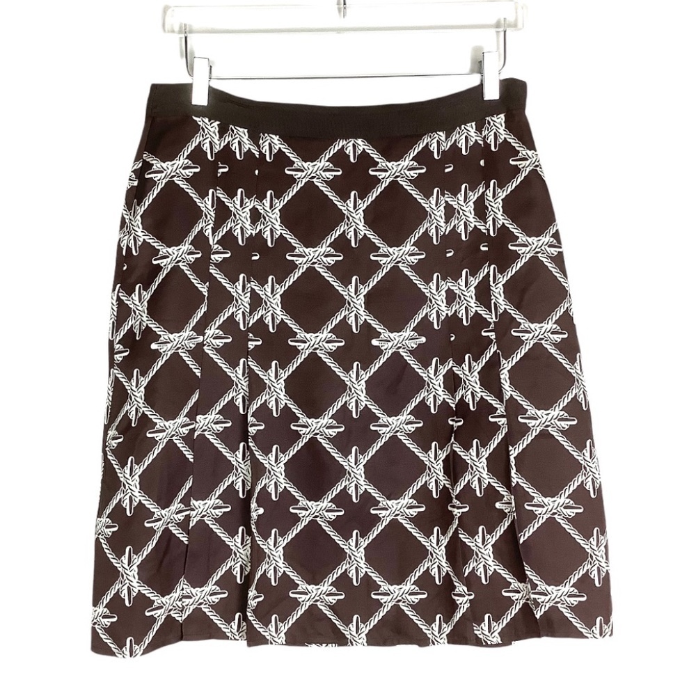 Vineyard Vines 100% Silk Chocolate Brown Nautical Rope Print‎ Skirt Sz 6